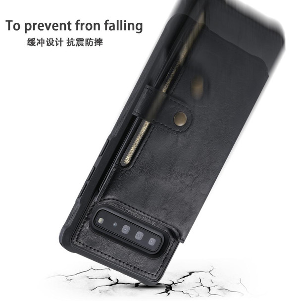 Galaxy S10 5G Buckle Zipper Shockproof Protective Case with Holder & Card Slots & Wallet & Lanyard & Photos Frame(Black)