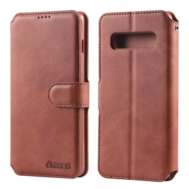 Galaxy S10 AZNS Calf Texture Magnetic Horizontal Flip PU Leather Case with Holder & Card Slots & Photo Frame(Brown)