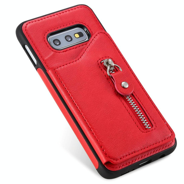 Galaxy S10e Solid Color Double Buckle Zipper Shockproof Protective Case(Red)