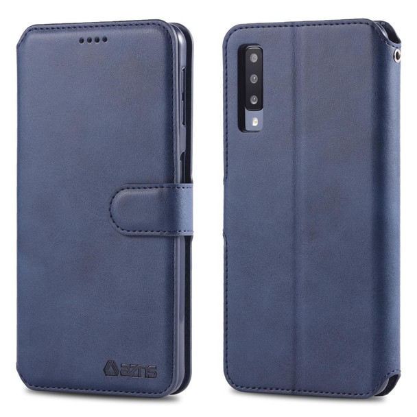 Galaxy A7 2018 AZNS Calf Texture Magnetic Horizontal Flip PU Leather Case with Holder & Card Slots & Photo Frame(Blue)