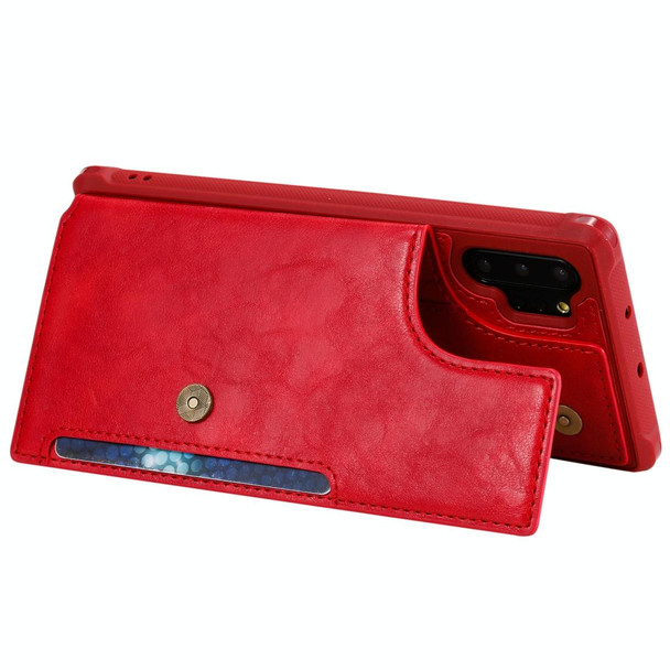 Galaxy Note 10 Plus Buckle Zipper Shockproof Protective Case with Holder & Card Slots & Wallet & Lanyard & Photos Frame(Red)