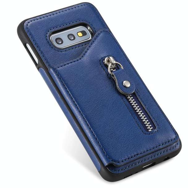 Galaxy S10e Solid Color Double Buckle Zipper Shockproof Protective Case(Blue)