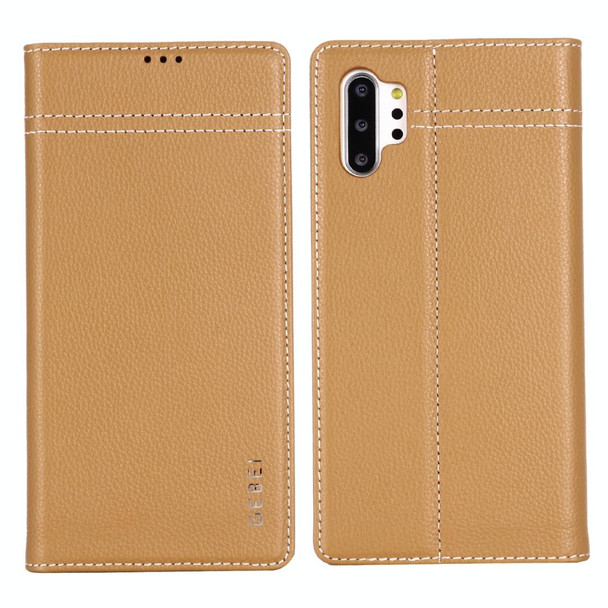 Galaxy Note 10 GEBEI Top-grain Leather Horizontal Flip Protective Case with Holder & Card Slots(Khaki)