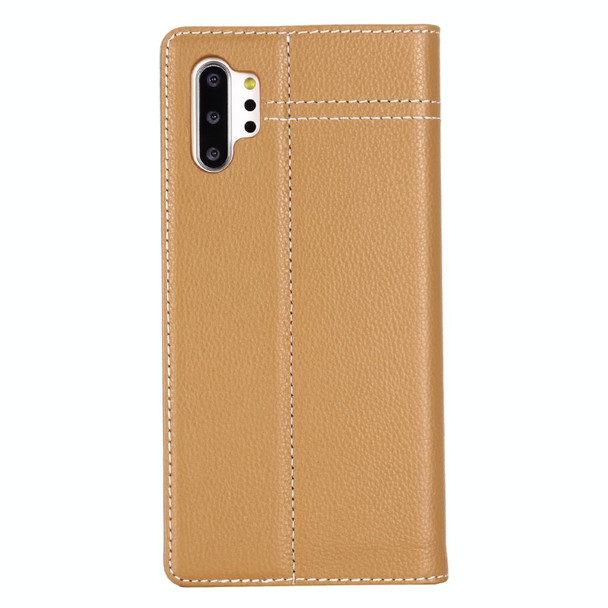 Galaxy Note 10 GEBEI Top-grain Leather Horizontal Flip Protective Case with Holder & Card Slots(Khaki)