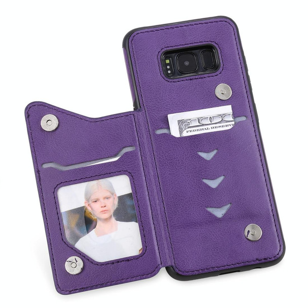 Galaxy S8 Solid Color Double Buckle Zipper Shockproof Protective Case(Purple)
