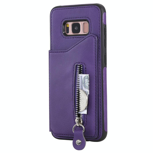 Galaxy S8 Solid Color Double Buckle Zipper Shockproof Protective Case(Purple)