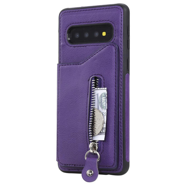 Galaxy S10 Solid Color Double Buckle Zipper Shockproof Protective Case(Purple)