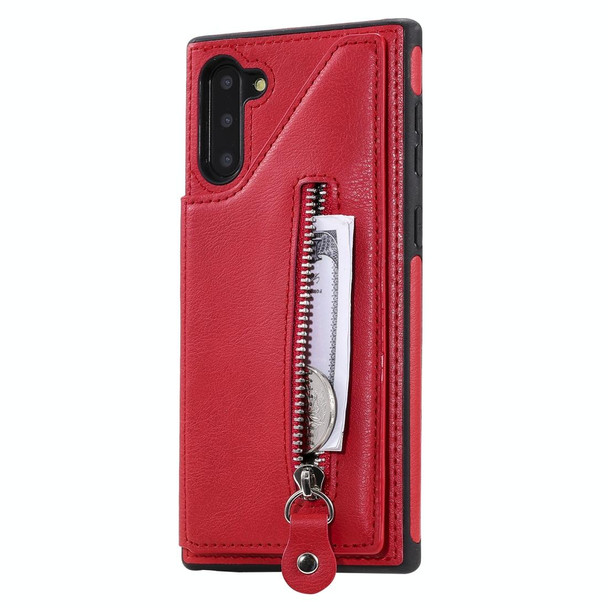 Galaxy Note 10 Solid Color Double Buckle Zipper Shockproof Protective Case(Red)