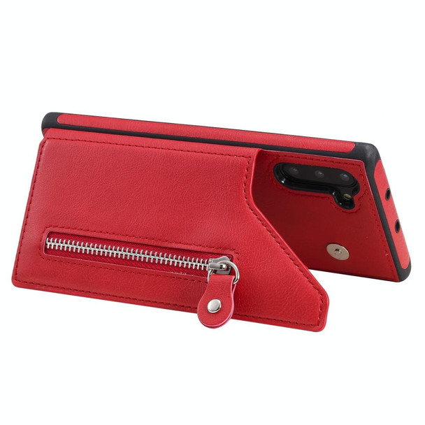 Galaxy Note 10 Solid Color Double Buckle Zipper Shockproof Protective Case(Red)