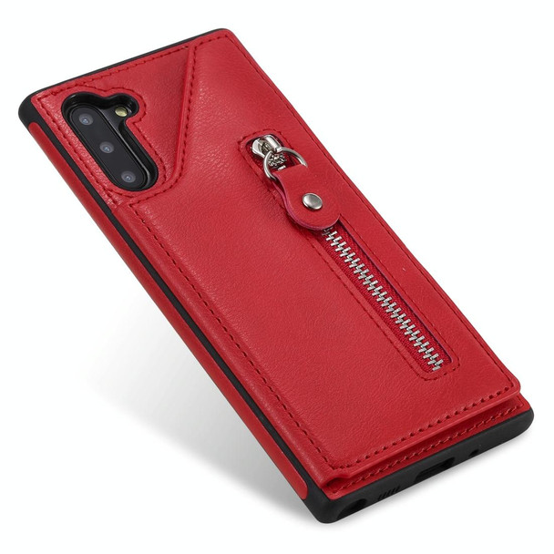 Galaxy Note 10 Solid Color Double Buckle Zipper Shockproof Protective Case(Red)