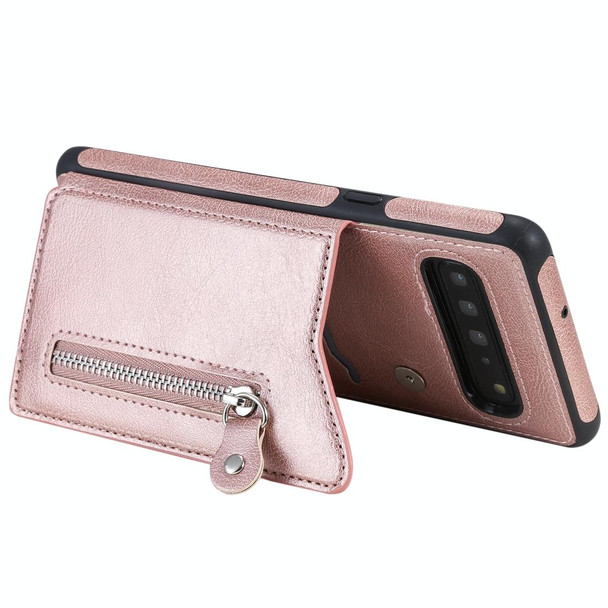 Galaxy S10 5G Solid Color Double Buckle Zipper Shockproof Protective Case(Rose Gold)