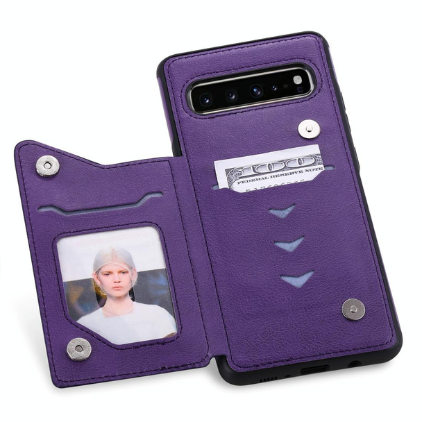 Galaxy S10 5G Solid Color Double Buckle Zipper Shockproof Protective Case(Purple)