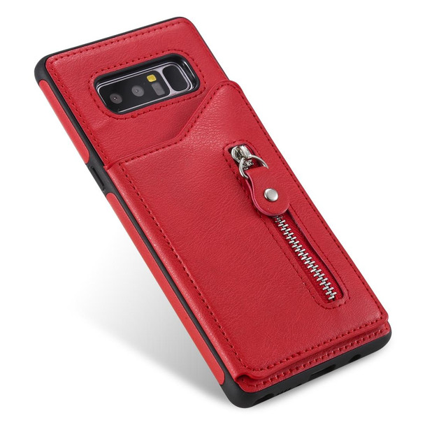 Galaxy Note 8 Solid Color Double Buckle Zipper Shockproof Protective Case(Red)