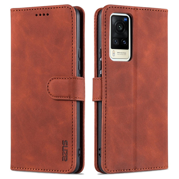 vivo X60 Pro AZNS Skin Feel Calf Texture Horizontal Flip Leather Case with Card Slots & Holder & Wallet(Brown)