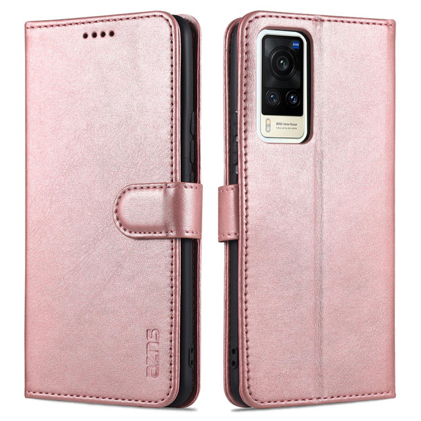 vivo X60 Pro AZNS Skin Feel Calf Texture Horizontal Flip Leather Case with Card Slots & Holder & Wallet(Rose Gold)