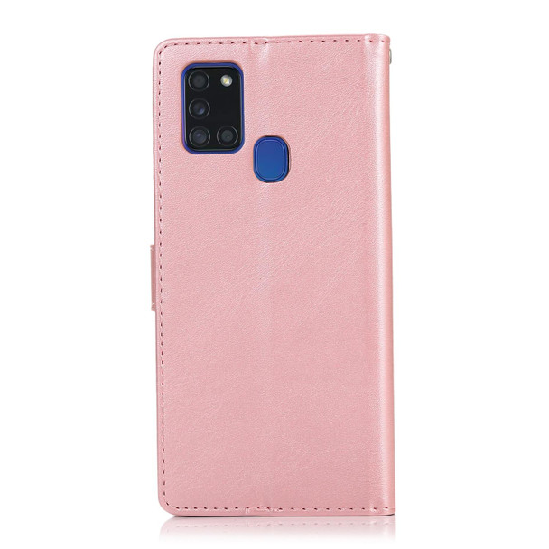 Samsung Galaxy A21s Calf Texture 2 in 1 Detachable Magnetic Back Cover Horizontal Flip Leather Case with Holder & Card Slots & Wallet & Photo Frame(Rose Gold)