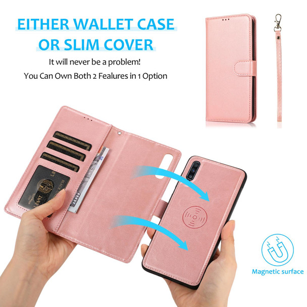 Samsung Galaxy A70 Calf Texture 2 in 1 Detachable Magnetic Back Cover Horizontal Flip Leather Case with Holder & Card Slots & Wallet & Photo Frame(Rose Gold)