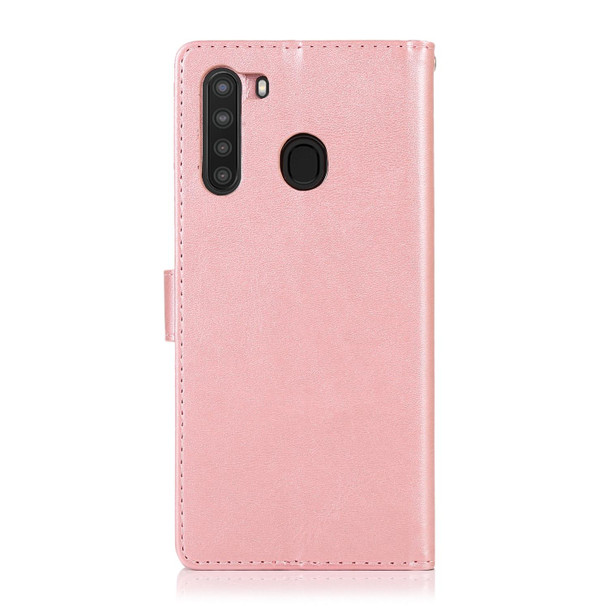 Samsung Galaxy A21 Calf Texture 2 in 1 Detachable Magnetic Back Cover Horizontal Flip Leather Case with Holder & Card Slots & Wallet & Photo Frame(Rose Gold)