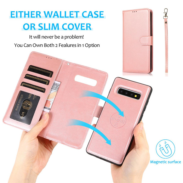 Samsung Galaxy S10 Calf Texture 2 in 1 Detachable Magnetic Back Cover Horizontal Flip Leather Case with Holder & Card Slots & Wallet & Photo Frame(Rose Gold)