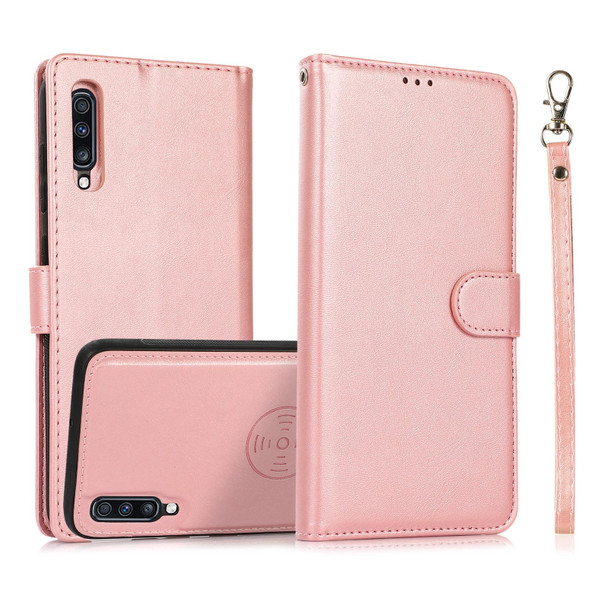 Samsung Galaxy A50s Calf Texture 2 in 1 Detachable Magnetic Back Cover Horizontal Flip Leather Case with Holder & Card Slots & Wallet & Photo Frame(Rose Gold)