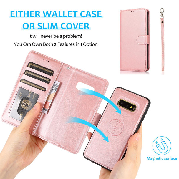 Samsung Galaxy S10e Calf Texture 2 in 1 Detachable Magnetic Back Cover Horizontal Flip Leather Case with Holder & Card Slots & Wallet & Photo Frame(Rose Gold)