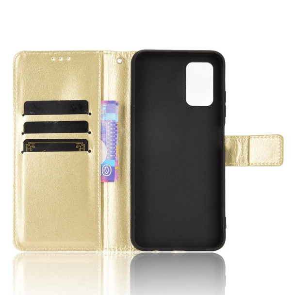 Samsung Galaxy F52 5G Crazy Horse Texture Horizontal Flip Leather Case with Holder & Card Slots & Lanyard(Gold)