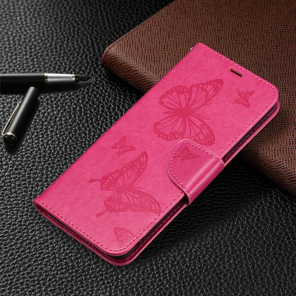 Samsung Galaxy A82 5G Embossing Two Butterflies Pattern Horizontal Flip PU Leather Case with Holder & Card Slot & Wallet & Lanyard(Rose Red)