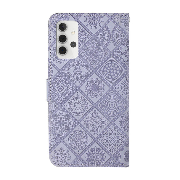 Samsung Galaxy A32 5G Ethnic Style Embossed Pattern Horizontal Flip Leather Case with Holder & Card Slots & Wallet & Lanyard(Purple)