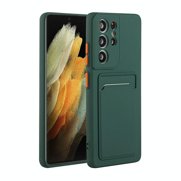 Samsung Galaxy S21 Ultra 5G Card Slot Design Shockproof TPU Protective Case(Dark Green)
