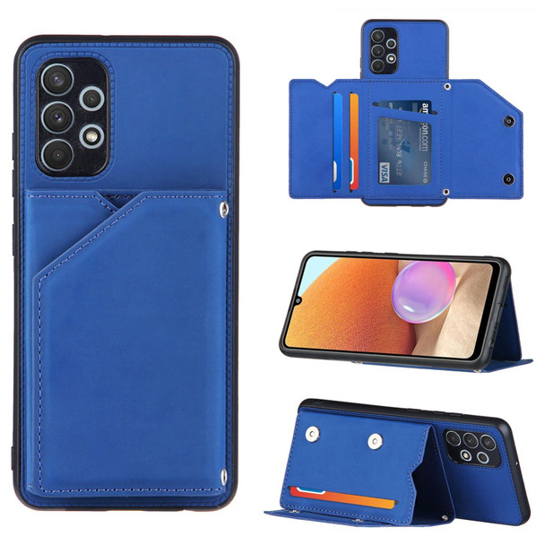 Samsung Galaxy A32 4G (EU Version) Skin Feel PU + TPU + PC Back Cover Shockproof Case with Card Slots & Holder & Photo Frame(Blue)