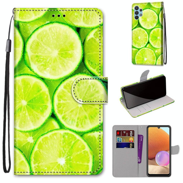 Samsung Galaxy A32 4G / A32 Lite Coloured Drawing Cross Texture Horizontal Flip PU Leather Case with Holder & Card Slots & Wallet & Lanyard(Green Lemon)