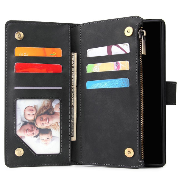 Galaxy Note 10+ Multifunctional Retro Frosted Horizontal Flip Leather Case with Card Slot & Holder & Zipper Wallet & Photo Frame & Lanyard(Black)