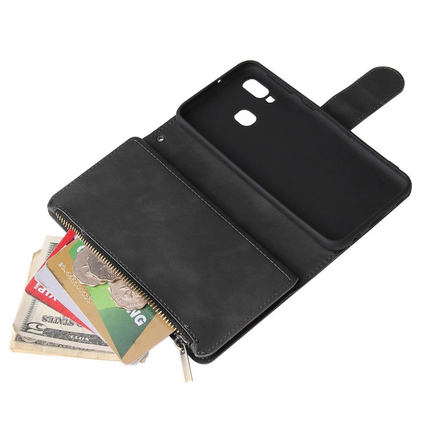 Galaxy A40 Multifunctional Retro Frosted Horizontal Flip Leather Case with Card Slot & Holder & Zipper Wallet & Photo Frame & Lanyard(Black)