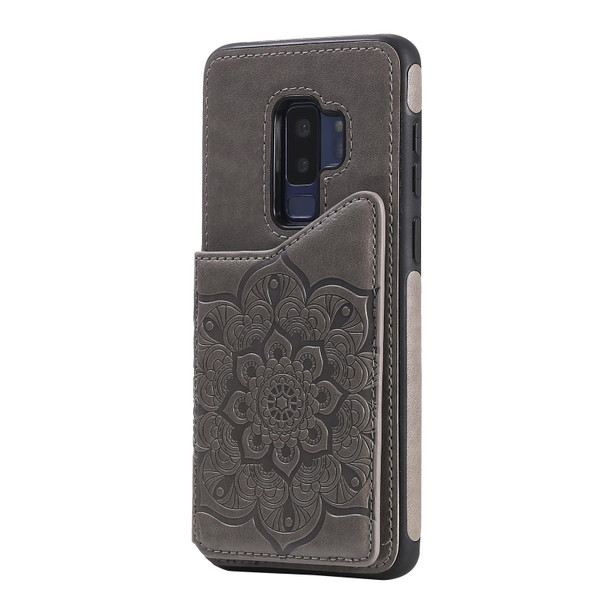 Samsung Galaxy S9 Plus Flower Embossing Pattern Shockproof Protective Case with Holder & Card Slots & Photo Frame(Grey)