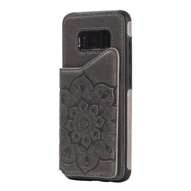 Samsung Galaxy S8 Flower Embossing Pattern Shockproof Protective Case with Holder & Card Slots & Photo Frame(Grey)