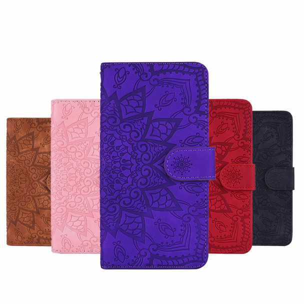 Embossed Sunflower Pattern Horizontal Flip PU Leatherette Case with Holder & Card Slots & Wallet & Lanyard - Samsung Galaxy A72 5G / 4G(Purple)