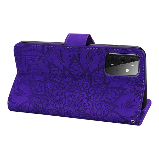 Embossed Sunflower Pattern Horizontal Flip PU Leatherette Case with Holder & Card Slots & Wallet & Lanyard - Samsung Galaxy A72 5G / 4G(Purple)