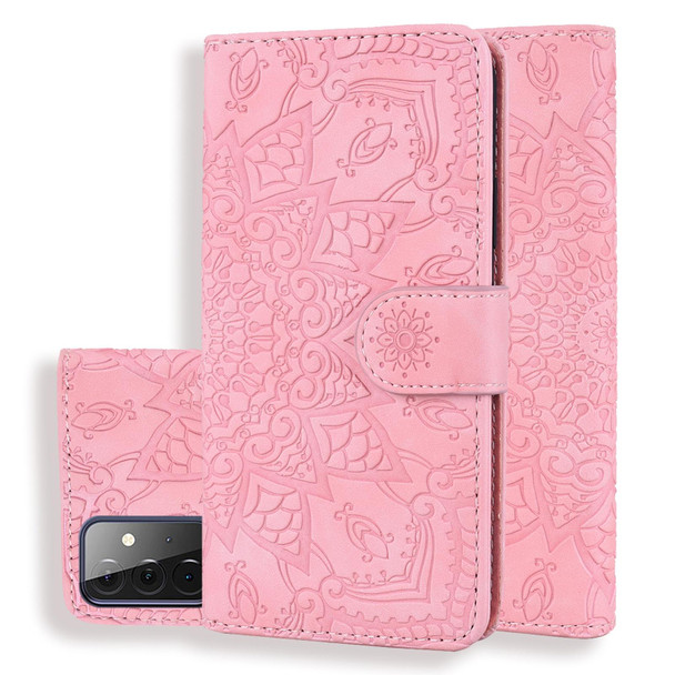 Embossed Sunflower Pattern Horizontal Flip PU Leatherette Case with Holder & Card Slots & Wallet & Lanyard - Samsung Galaxy A72 5G / 4G(Pink)