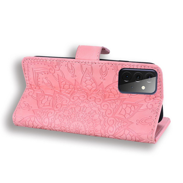 Embossed Sunflower Pattern Horizontal Flip PU Leatherette Case with Holder & Card Slots & Wallet & Lanyard - Samsung Galaxy A72 5G / 4G(Pink)