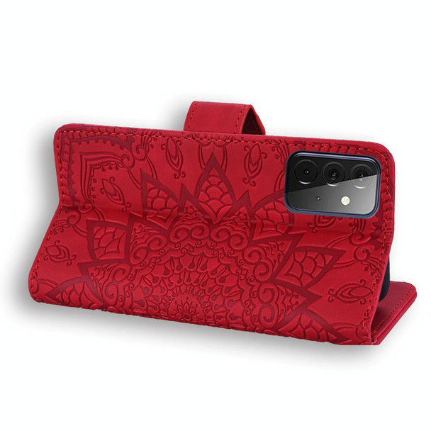 Embossed Sunflower Pattern Horizontal Flip PU Leatherette Case with Holder & Card Slots & Wallet & Lanyard - Samsung Galaxy A72 5G / 4G(Red)