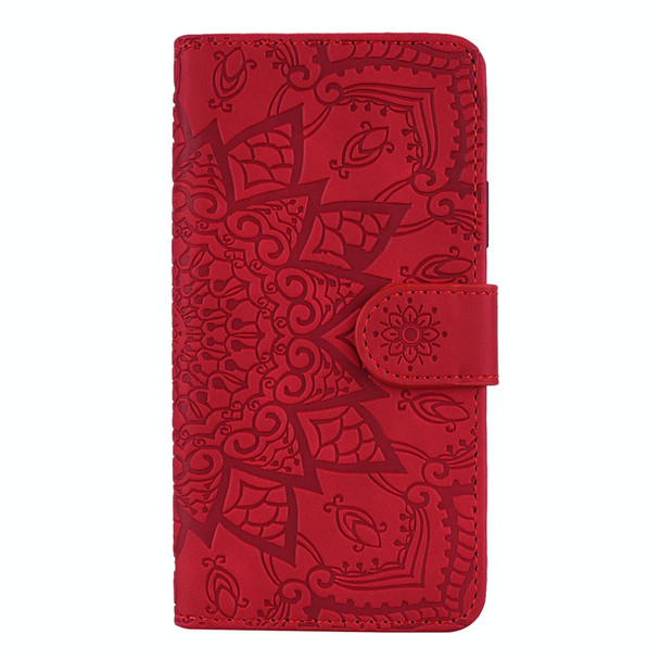 Embossed Sunflower Pattern Horizontal Flip PU Leatherette Case with Holder & Card Slots & Wallet & Lanyard - Samsung Galaxy A72 5G / 4G(Red)