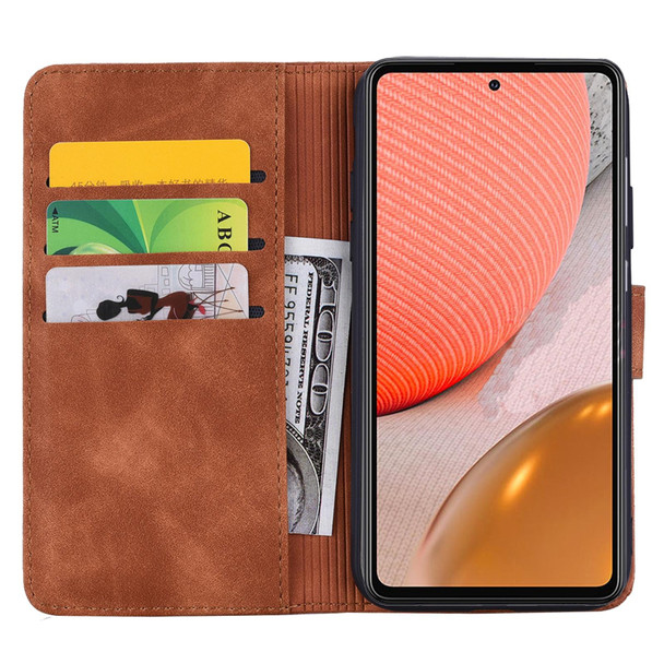 Embossed Sunflower Pattern Horizontal Flip PU Leatherette Case with Holder & Card Slots & Wallet & Lanyard - Samsung Galaxy A72 5G / 4G(Brown)