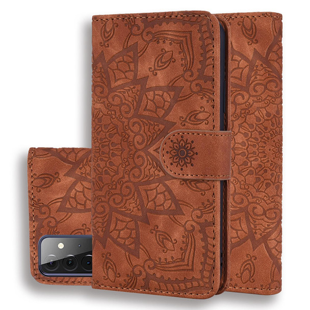 Embossed Sunflower Pattern Horizontal Flip PU Leatherette Case with Holder & Card Slots & Wallet & Lanyard - Samsung Galaxy A72 5G / 4G(Brown)