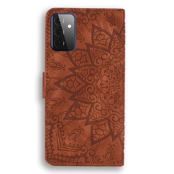 Embossed Sunflower Pattern Horizontal Flip PU Leatherette Case with Holder & Card Slots & Wallet & Lanyard - Samsung Galaxy A72 5G / 4G(Brown)