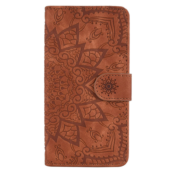 Embossed Sunflower Pattern Horizontal Flip PU Leatherette Case with Holder & Card Slots & Wallet & Lanyard - Samsung Galaxy A72 5G / 4G(Brown)