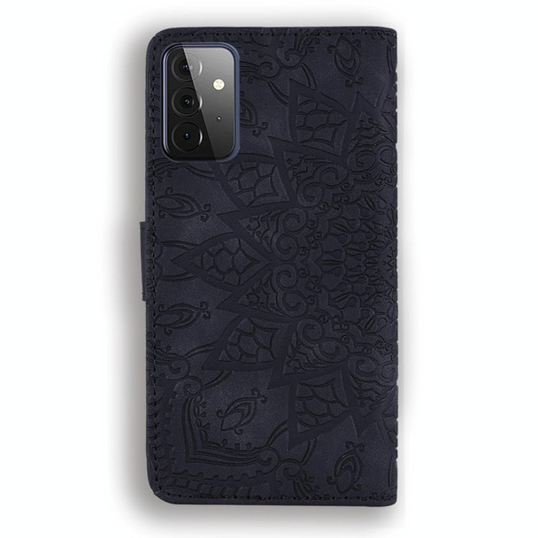 Embossed Sunflower Pattern Horizontal Flip PU Leatherette Case with Holder & Card Slots & Wallet & Lanyard - Samsung Galaxy A72 5G / 4G(Black)
