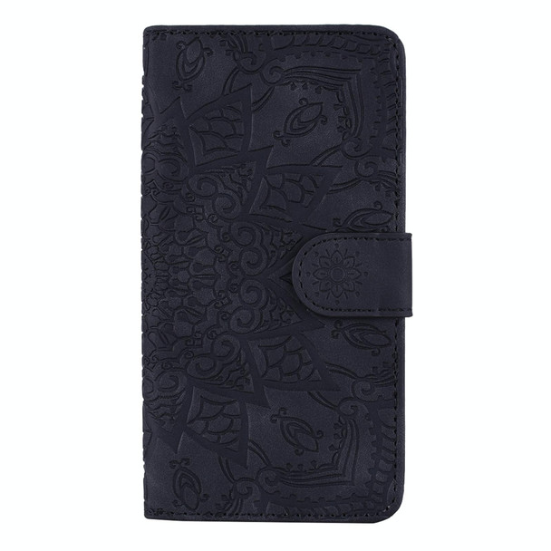 Embossed Sunflower Pattern Horizontal Flip PU Leatherette Case with Holder & Card Slots & Wallet & Lanyard - Samsung Galaxy A72 5G / 4G(Black)