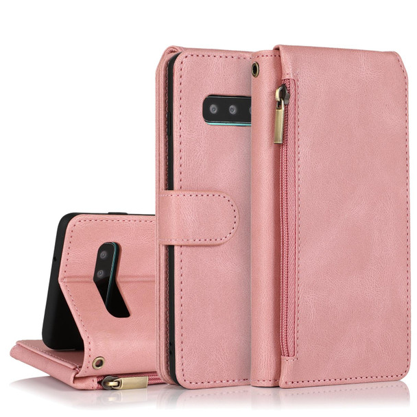 Samsung Galaxy S10 Skin-feel Crazy Horse Texture Zipper Wallet Bag Horizontal Flip Leather Case with Holder & Card Slots & Wallet & Lanyard(Rose Gold)