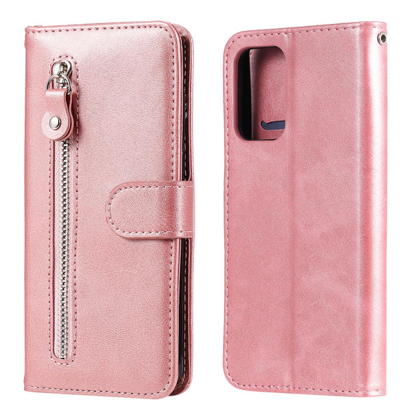 Samsung Galaxy A72 5G/4G Fashion Calf Texture Zipper Horizontal Flip Leather Case with Stand & Card Slots & Wallet Function(Rose Gold)