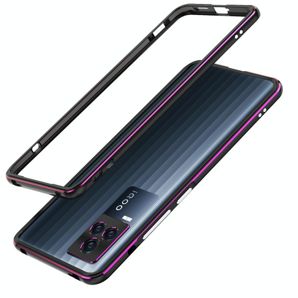 vivo iQOO 7 Aurora Series Lens Protector + Metal Frame Protective Case(Black Purple)